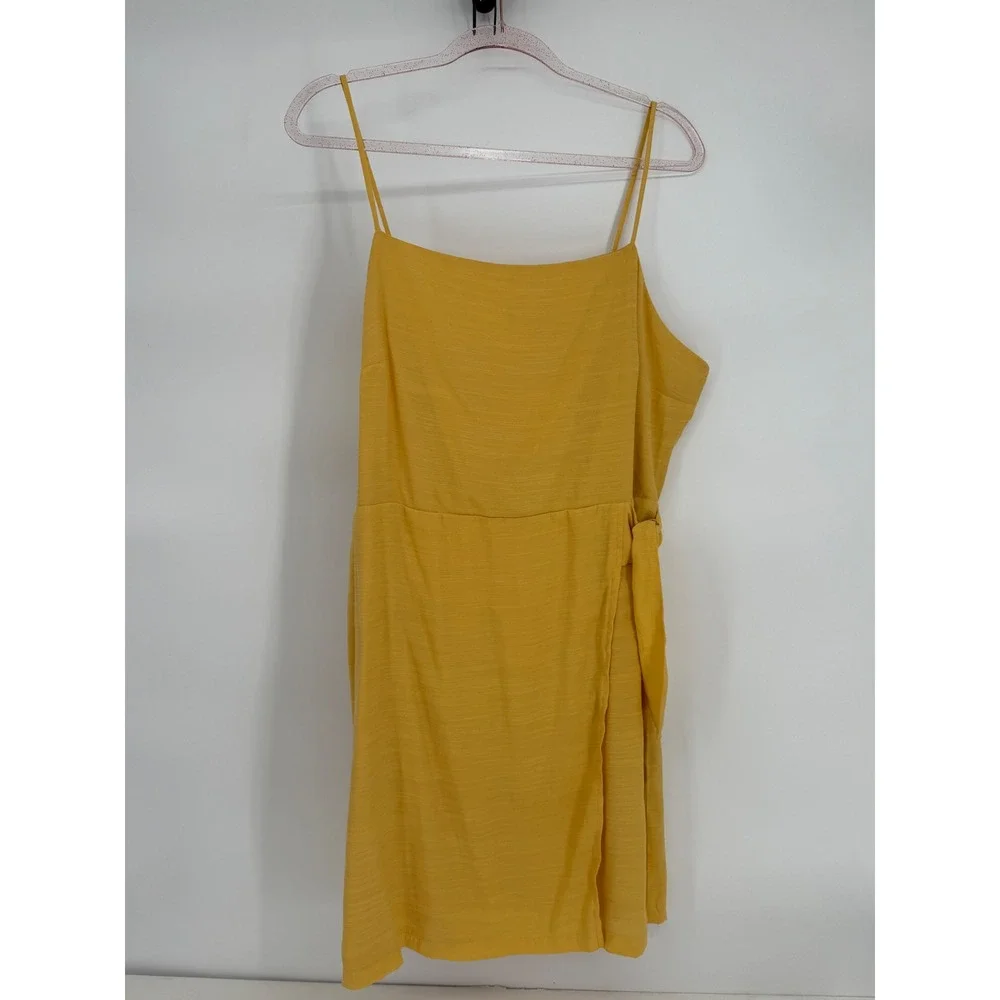 Nine West Womens Mustard Yellow Textured Faux Wrap Mini Dress Side Tie Sz‎ XXL